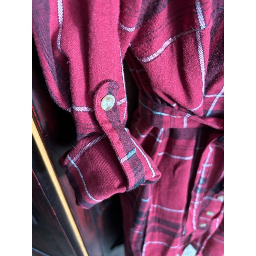 Stillwater Supply Co. Red Plaid Button-Down Belted Shirt Dress M Cotton Blend Wo - Picture 13 of 13